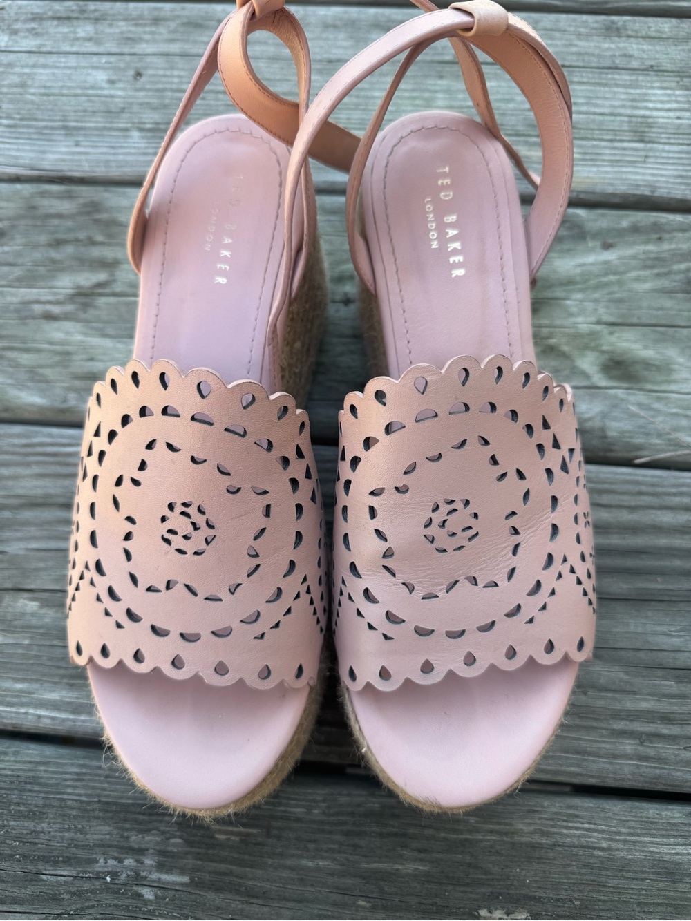 Ted Baker Blush Scalloped Laser-Cut Wedge Sandals